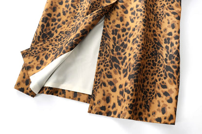 Coats - Leopard Print Long Coat Animal Pattern Winter Outwear