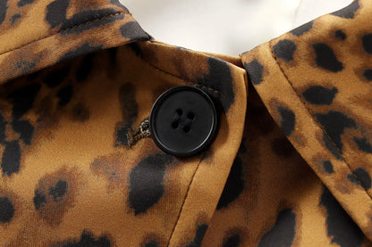 Coats - Leopard Print Long Coat Animal Pattern Winter Outwear