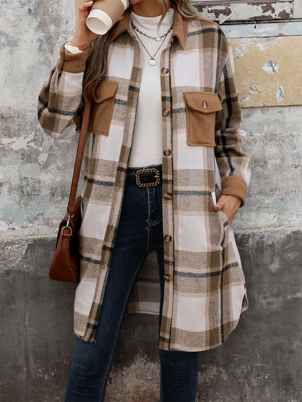 Coats- Plaid Longline Shacket – Ideal for Layering- - Chuzko Women Clothing