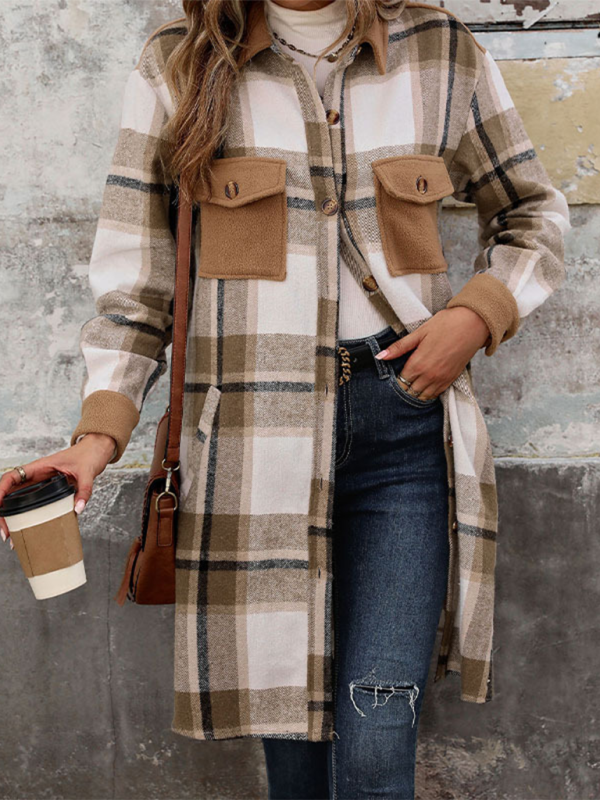 Coats- Plaid Longline Shacket – Ideal for Layering- - Chuzko Women Clothing