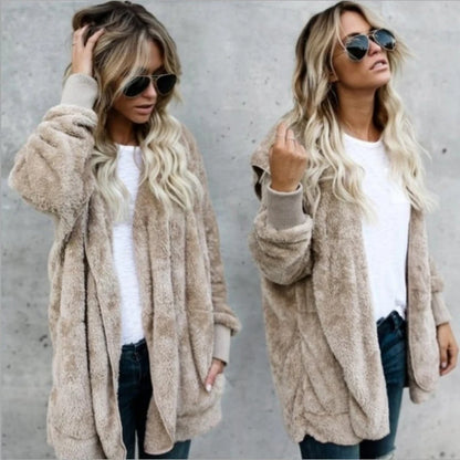 Coats - Teddy Hoodie Coat Plush Longline Jacket