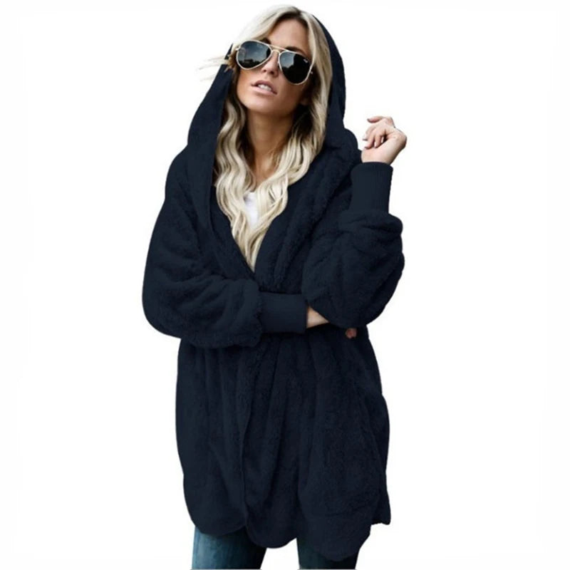 Coats - Teddy Hoodie Coat Plush Longline Jacket