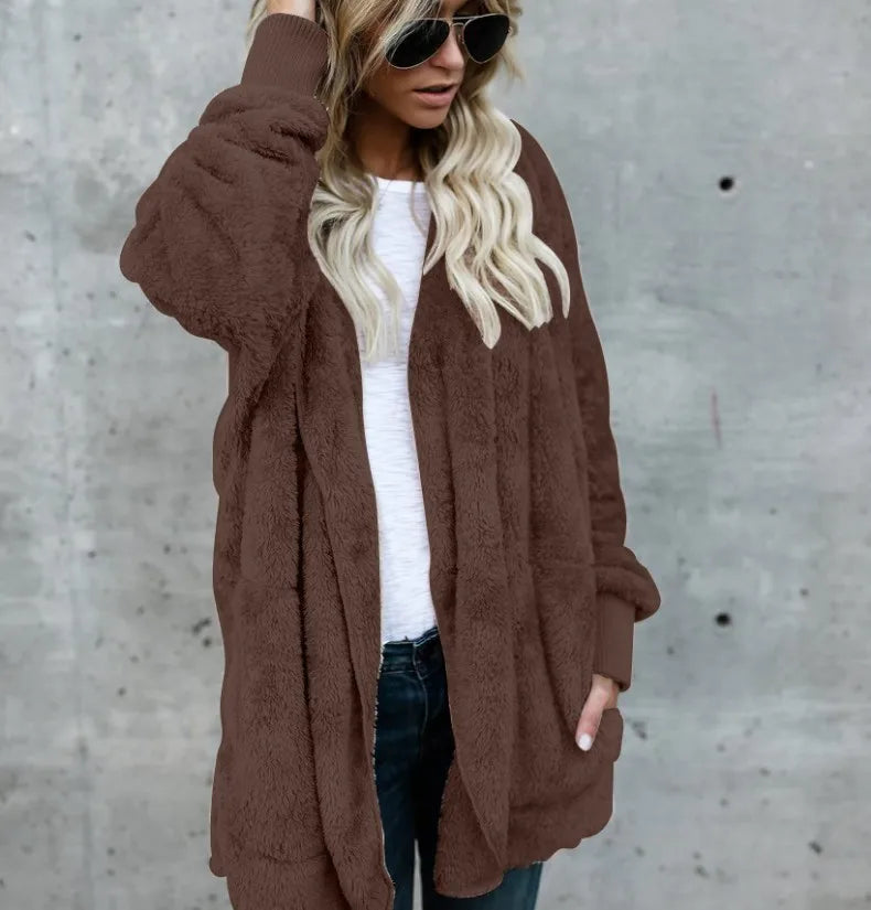 Coats - Teddy Hoodie Coat Plush Longline Jacket