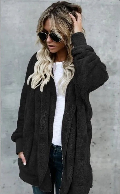 Coats - Teddy Hoodie Coat Plush Longline Jacket