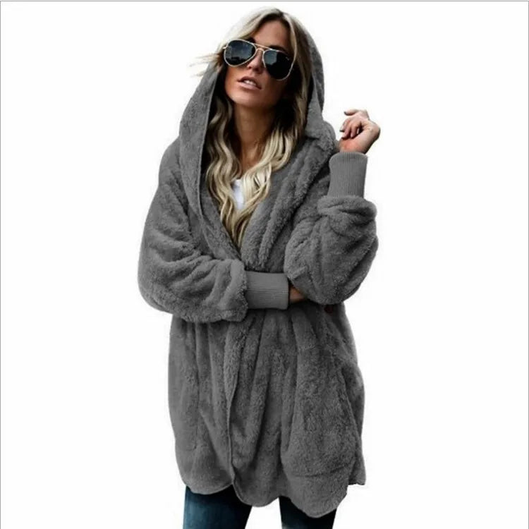 Coats - Teddy Hoodie Coat Plush Longline Jacket