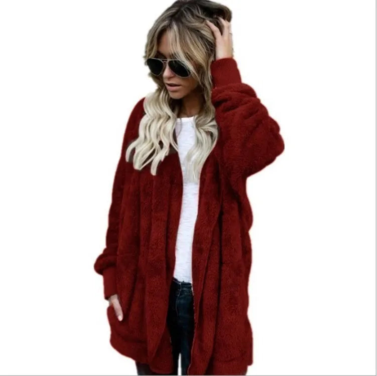 Coats - Teddy Hoodie Coat Plush Longline Jacket