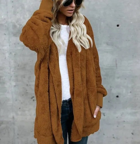 Coats - Teddy Hoodie Coat Plush Longline Jacket