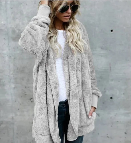 Coats - Teddy Hoodie Coat Plush Longline Jacket