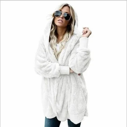 Coats - Teddy Hoodie Coat Plush Longline Jacket