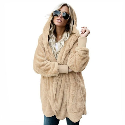 Coats - Teddy Hoodie Coat Plush Longline Jacket