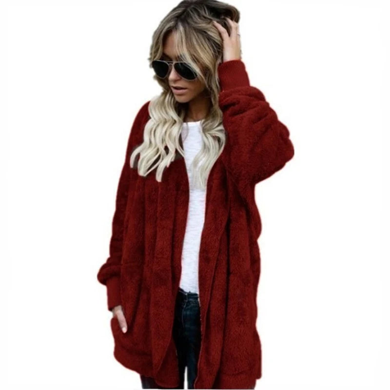 Coats - Teddy Hoodie Coat Plush Longline Jacket