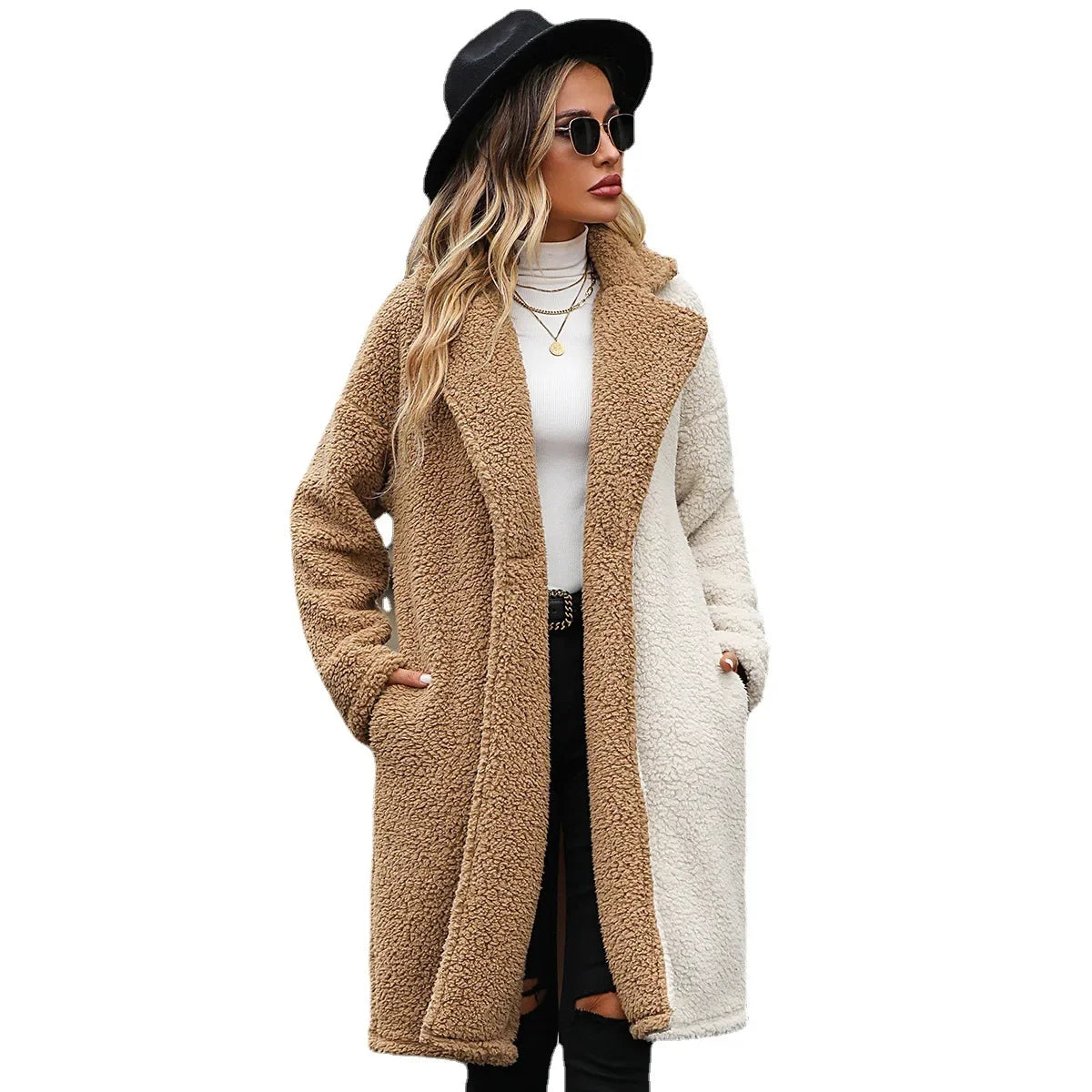 Coats - Two-Tone Teddy Coat Autumn-Winter Plush Outerwear