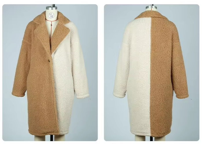 Coats - Two-Tone Teddy Coat Autumn-Winter Plush Outerwear