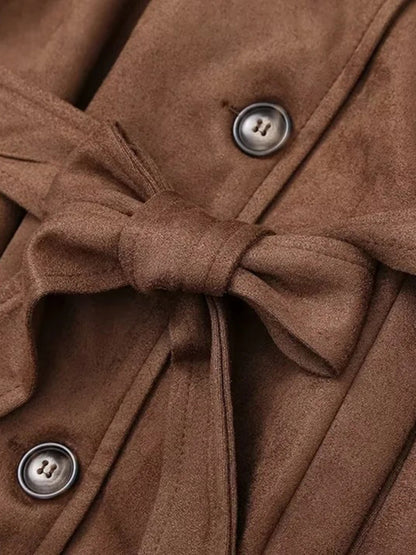 Coats - Winter Faux Suede Trench Coat Belted Notch Outerwear