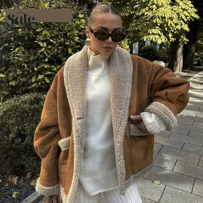 Coats- Winter Sherpa-Lined Casual Jacket- - Chuzko Women Clothing