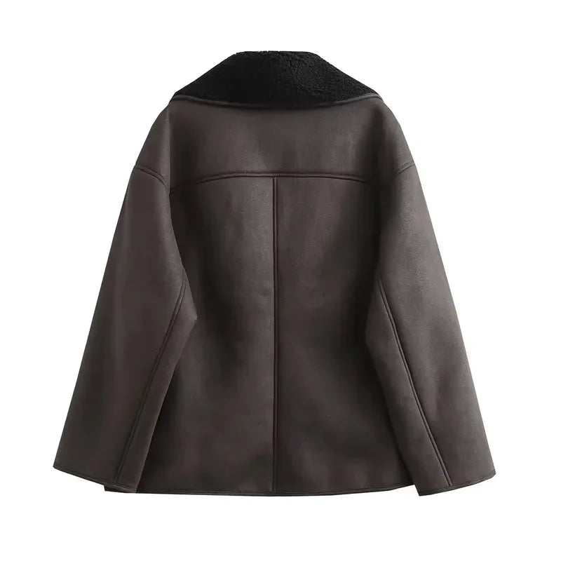 Coats- Women's Elegant Cape-Like Faux Leather Jacket- - Pekosa Women Fashion