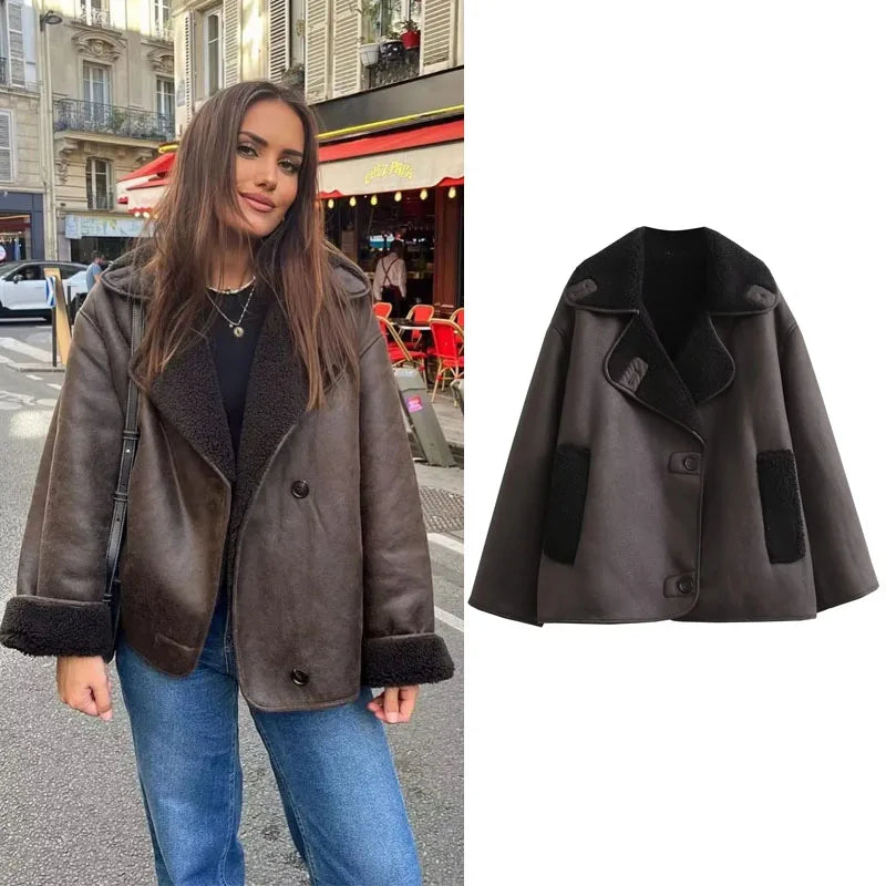 Coats- Women's Elegant Cape-Like Faux Leather Jacket- - Pekosa Women Fashion