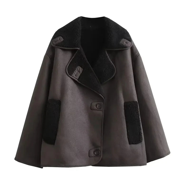 Coats- Women's Elegant Cape-Like Faux Leather Jacket- - Pekosa Women Fashion