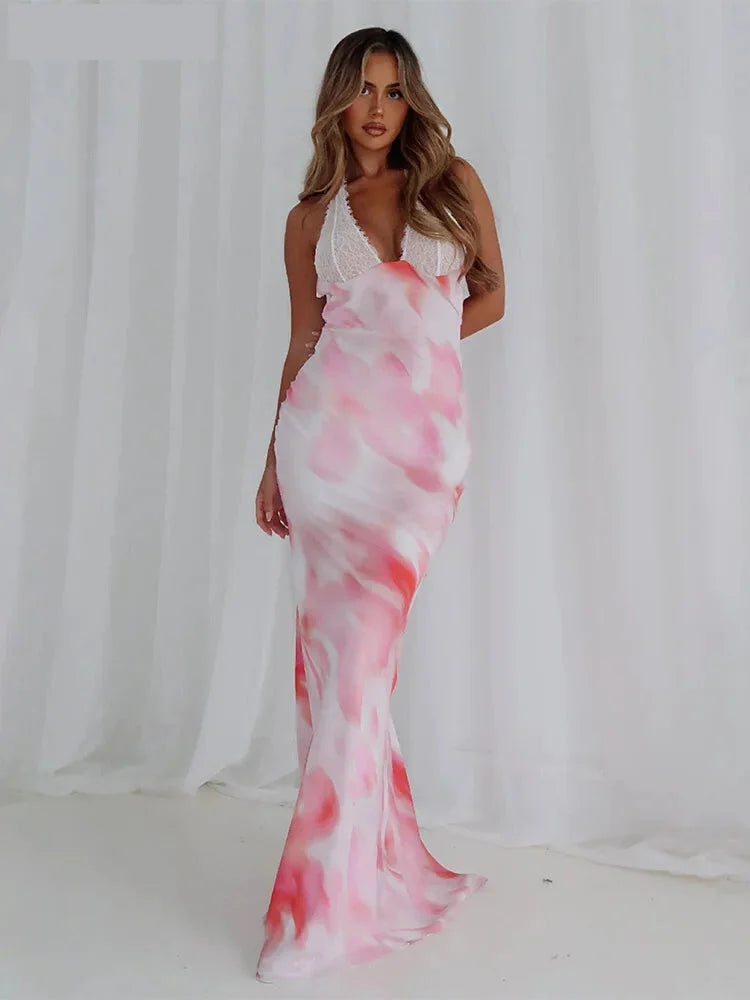 Cocktail Dresses- Abstract Print Mermaid Dress -Tailored Elegance for Cocktail Parties- Pink- Pekosa Women Fashion