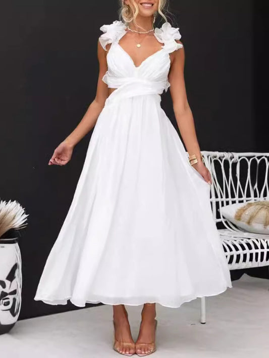 Cocktail Dresses - Backless Tea-length Dress with Adjustable Lace-Up for Cocktails