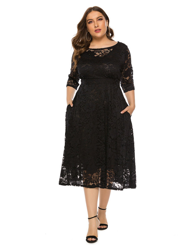 Cocktail Dresses - Cocktail Curvy Tea-length Lace Dress