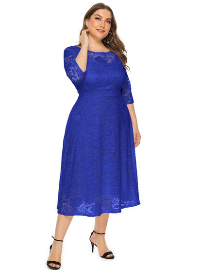 Cocktail Dresses - Cocktail Curvy Tea-length Lace Dress