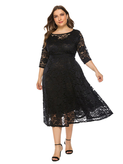 Cocktail Dresses - Cocktail Curvy Tea-length Lace Dress