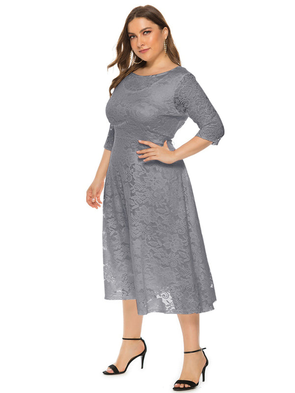 Cocktail Dresses - Cocktail Curvy Tea-length Lace Dress