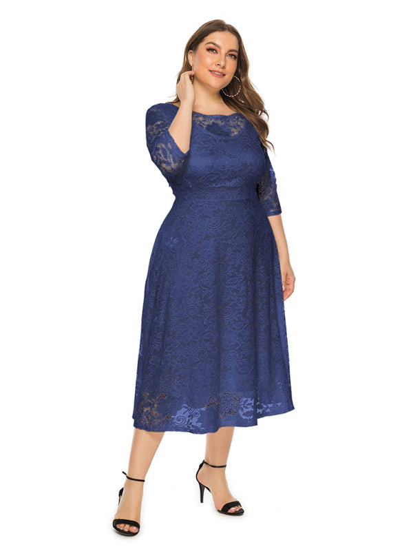 Cocktail Dresses - Cocktail Curvy Tea-length Lace Dress