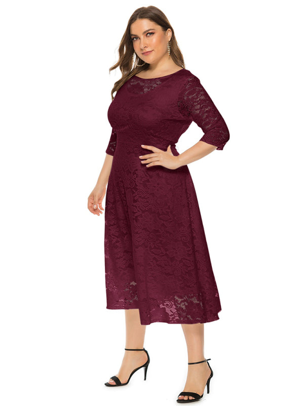 Cocktail Dresses - Cocktail Curvy Tea-length Lace Dress