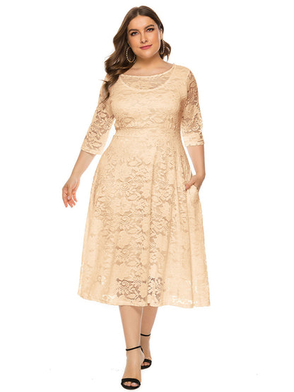 Cocktail Dresses - Cocktail Curvy Tea-length Lace Dress