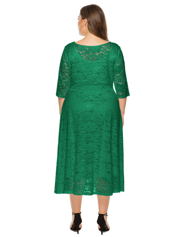 Cocktail Dresses - Cocktail Curvy Tea-length Lace Dress