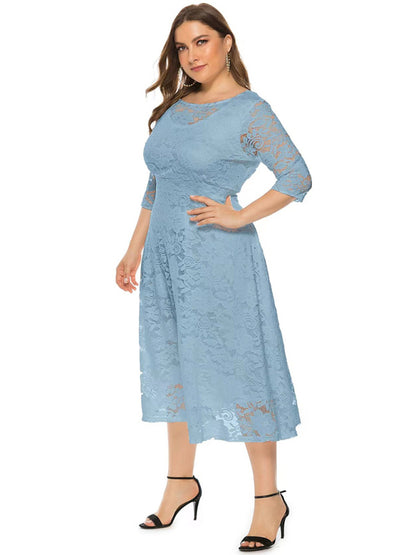 Cocktail Dresses - Cocktail Curvy Tea-length Lace Dress