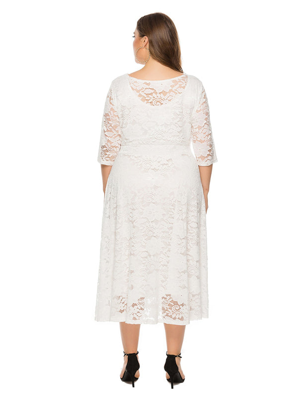 Cocktail Dresses - Cocktail Curvy Tea-length Lace Dress