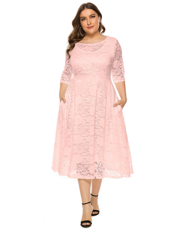 Cocktail Dresses - Cocktail Curvy Tea-length Lace Dress