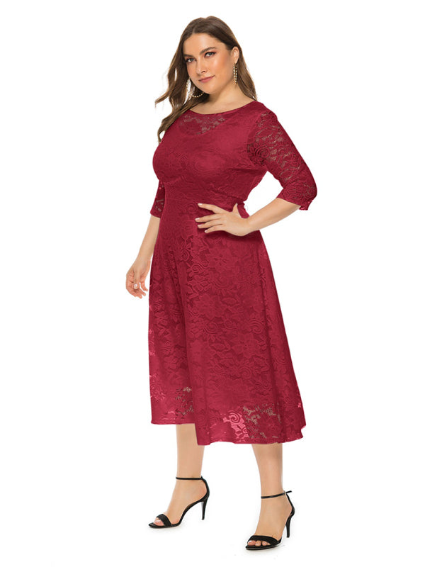 Cocktail Dresses - Cocktail Curvy Tea-length Lace Dress