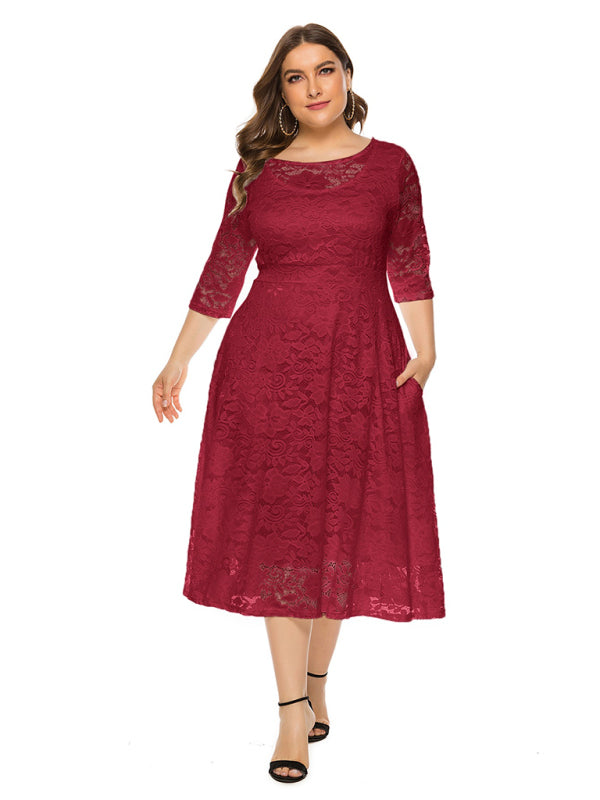 Cocktail Dresses - Cocktail Curvy Tea-length Lace Dress