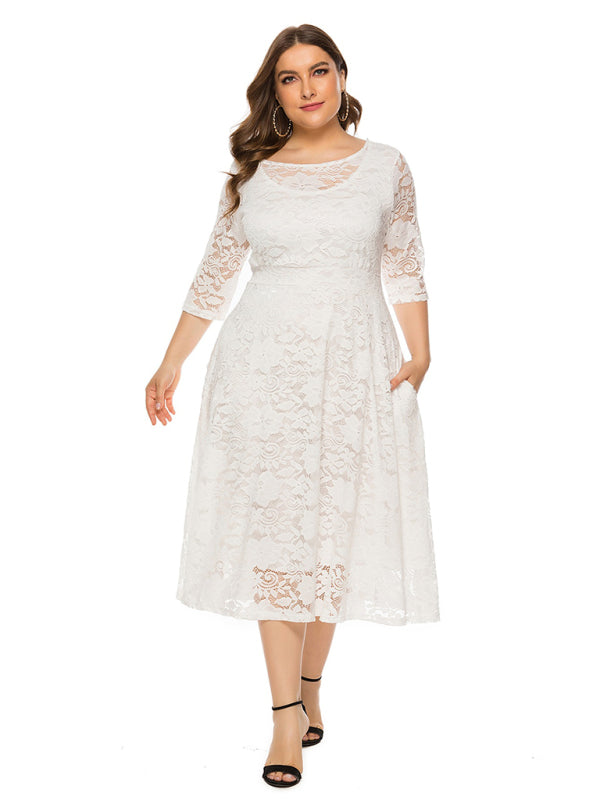 Cocktail Dresses - Cocktail Curvy Tea-length Lace Dress