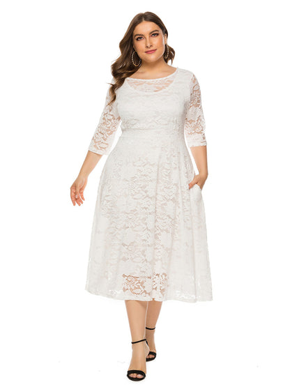 Cocktail Dresses - Cocktail Curvy Tea-length Lace Dress