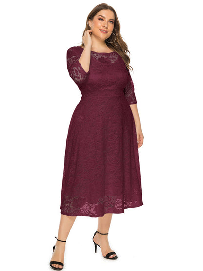 Cocktail Dresses - Cocktail Curvy Tea-length Lace Dress