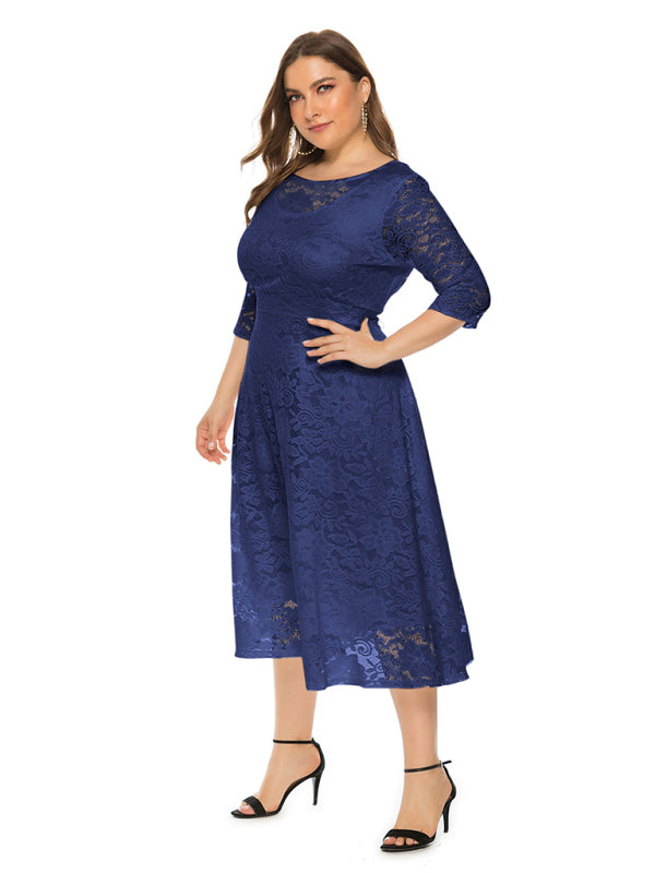 Cocktail Dresses - Cocktail Curvy Tea-length Lace Dress