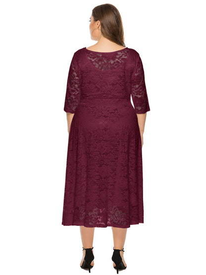 Cocktail Dresses - Cocktail Curvy Tea-length Lace Dress