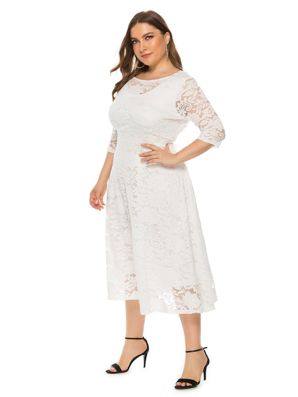 Cocktail Dresses - Cocktail Curvy Tea-length Lace Dress