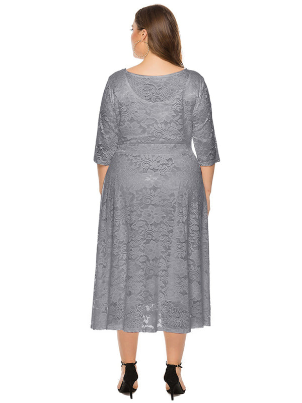 Cocktail Dresses - Cocktail Curvy Tea-length Lace Dress