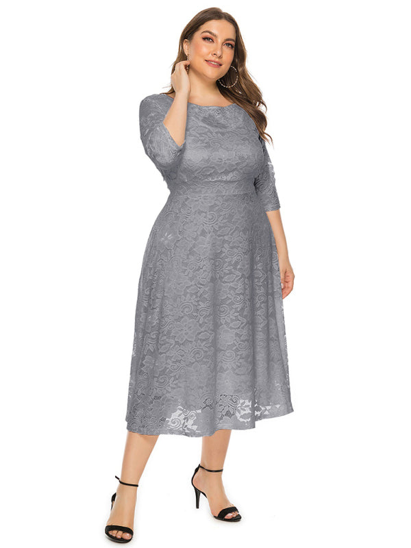 Cocktail Dresses - Cocktail Curvy Tea-length Lace Dress