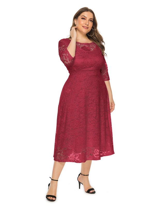 Cocktail Dresses - Cocktail Curvy Tea-length Lace Dress