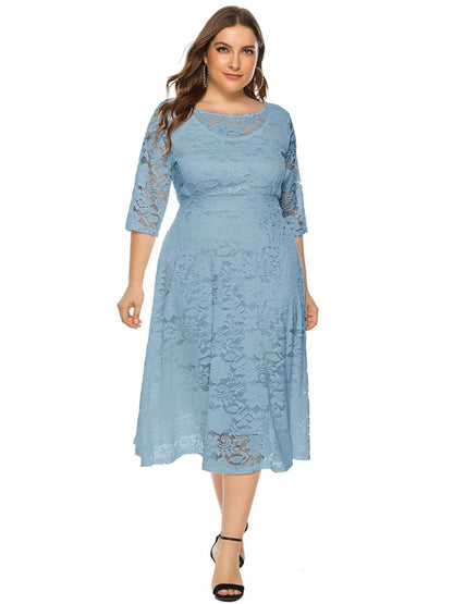 Cocktail Dresses - Cocktail Curvy Tea-length Lace Dress