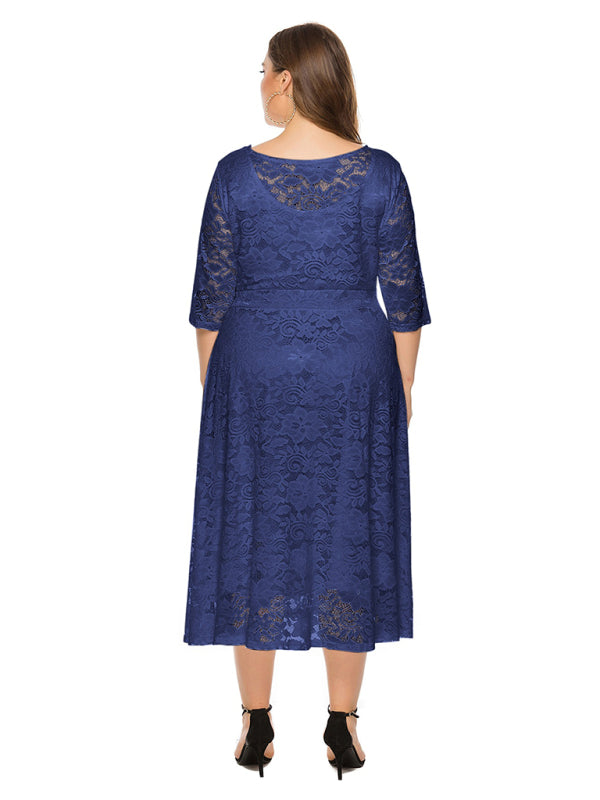 Cocktail Dresses - Cocktail Curvy Tea-length Lace Dress