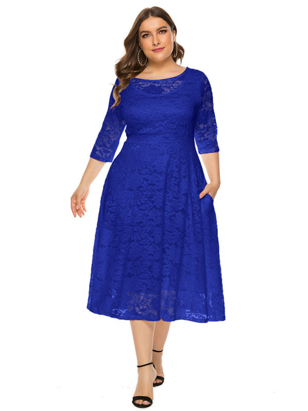 Cocktail Dresses - Cocktail Curvy Tea-length Lace Dress