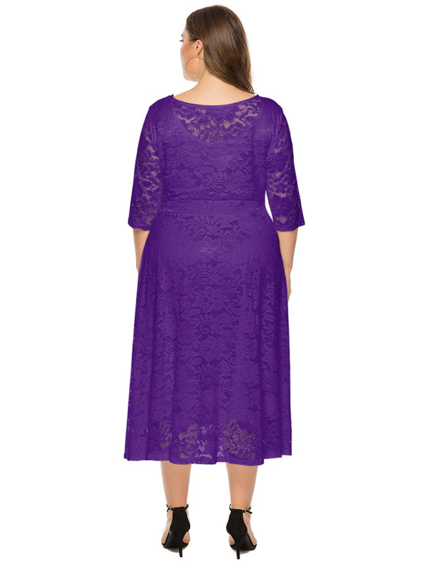 Cocktail Dresses - Cocktail Curvy Tea-length Lace Dress